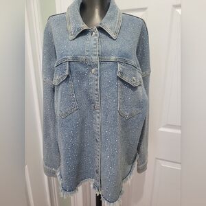 Iridescent Stones Denim Overshirt Jean Jacket
